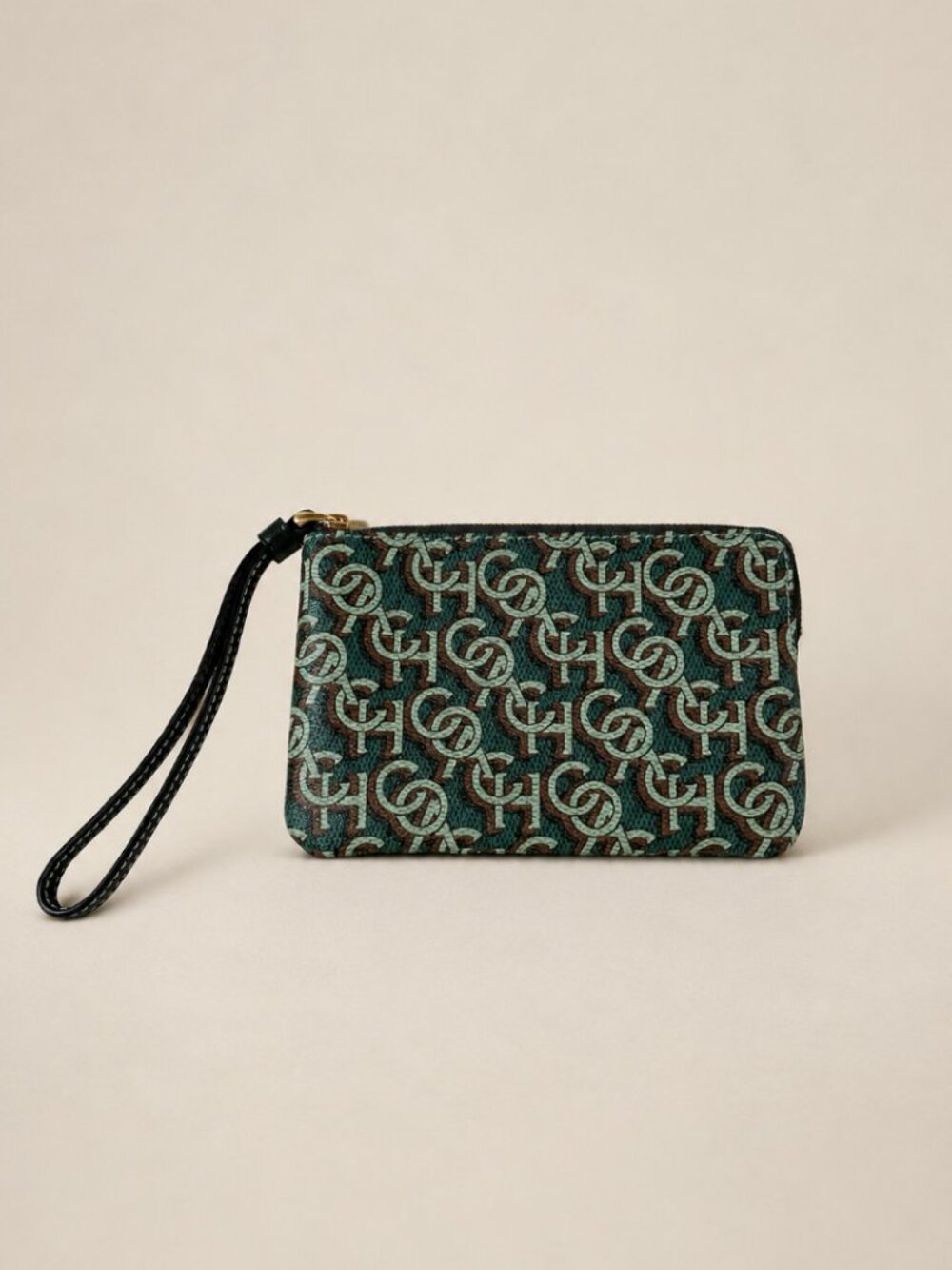 Coach Chain-Link Monogram Corner Zip Wristlet Green CF548 NWT